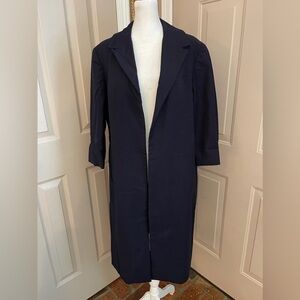 Vintage navy wool satin lined 3/4 sleeve 1950s open front custom made coat. M.